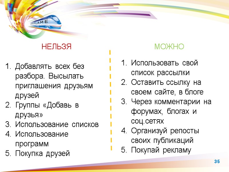 НЕЛЬЗЯ МОЖНО Добавлять всех без разбора. Высылать приглашения друзьям друзей Группы «Добавь в друзья»